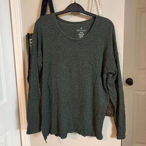American Eagle Outfitters Olive Ribbed Plush Crew Neck Top